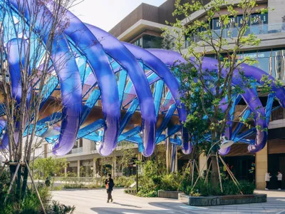 The Blue Rotary Membrane Bridge By People’s Architecture Office, Shanghai, China