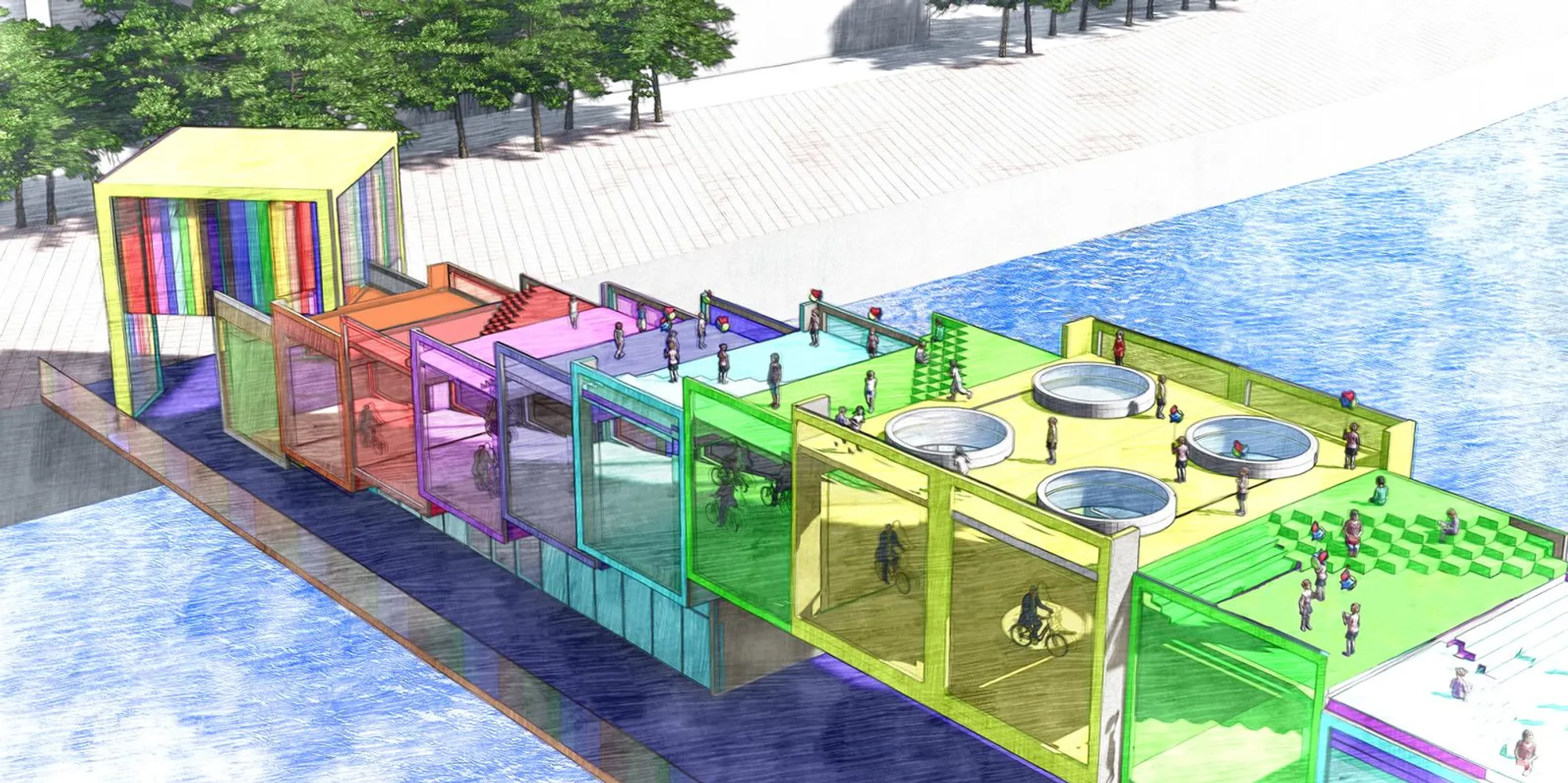 Lego Bridge: Modular Cubes That Turn a Canal Crossing into a Civic Playground