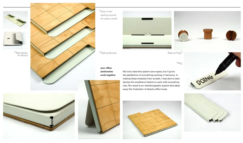 Exploded view diagram showing layered plywood and foam components with magnets and corner details