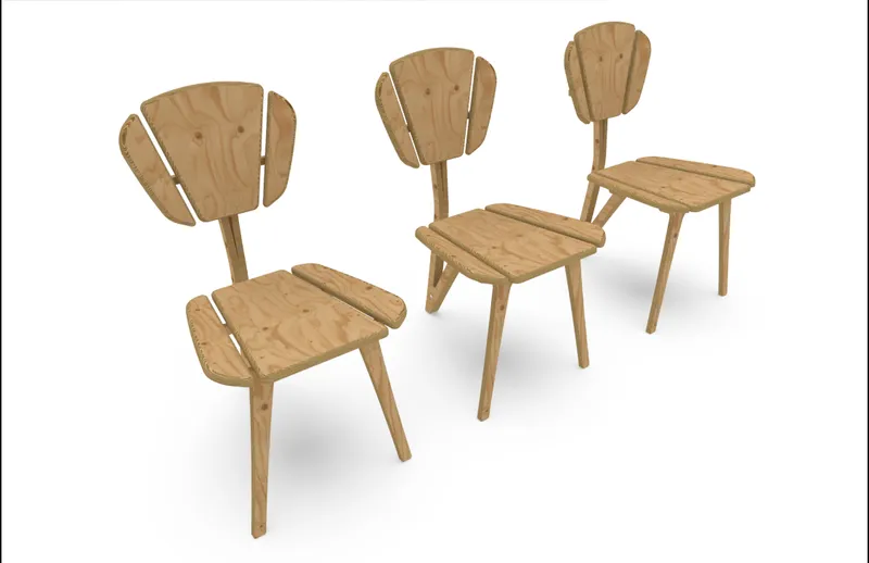 Multiple configurations showcasing the chair’s modular seat elements and lightweight architectural frame.