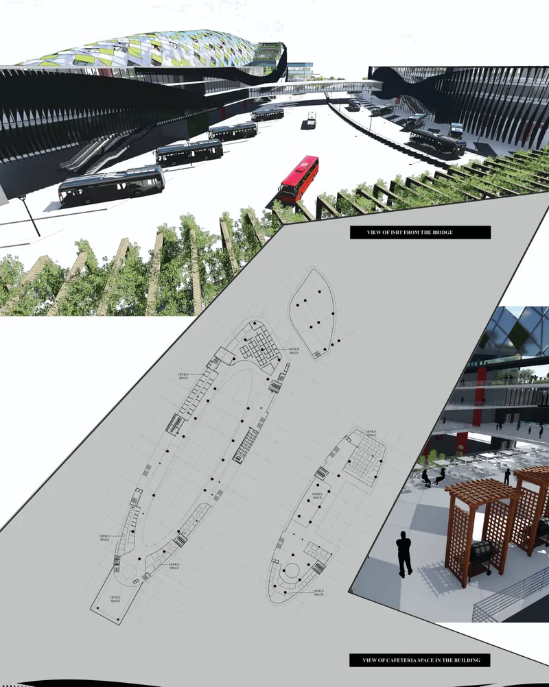 Layered roof structure integrating daylight control, solar panels, and architectural identity.