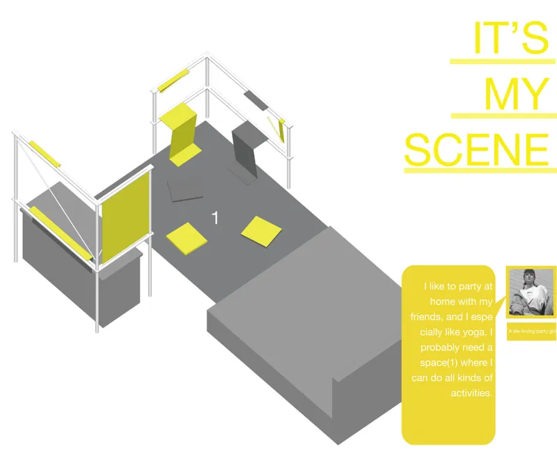 An open floor-based scene enabling social activities, movement, and relaxation within a compact residential layout.