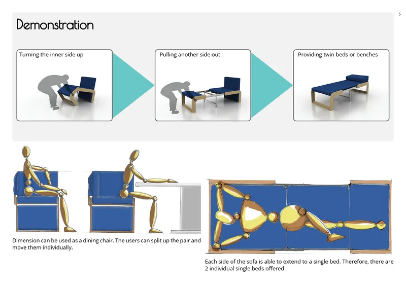 From single chair to three-seater sofa through a flexible extension mechanism.