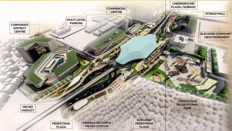 Integrated MRTS corridor design connecting commercial, recreational, and pedestrian zones into a continuous public realm.
