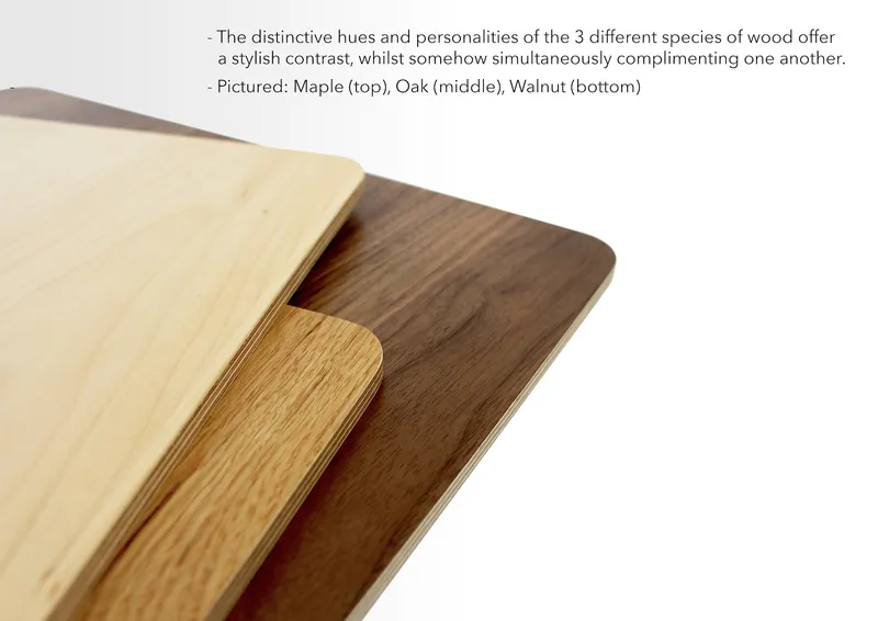 Close-up detail highlighting the refined edges and natural grain of stacked wooden veneers.