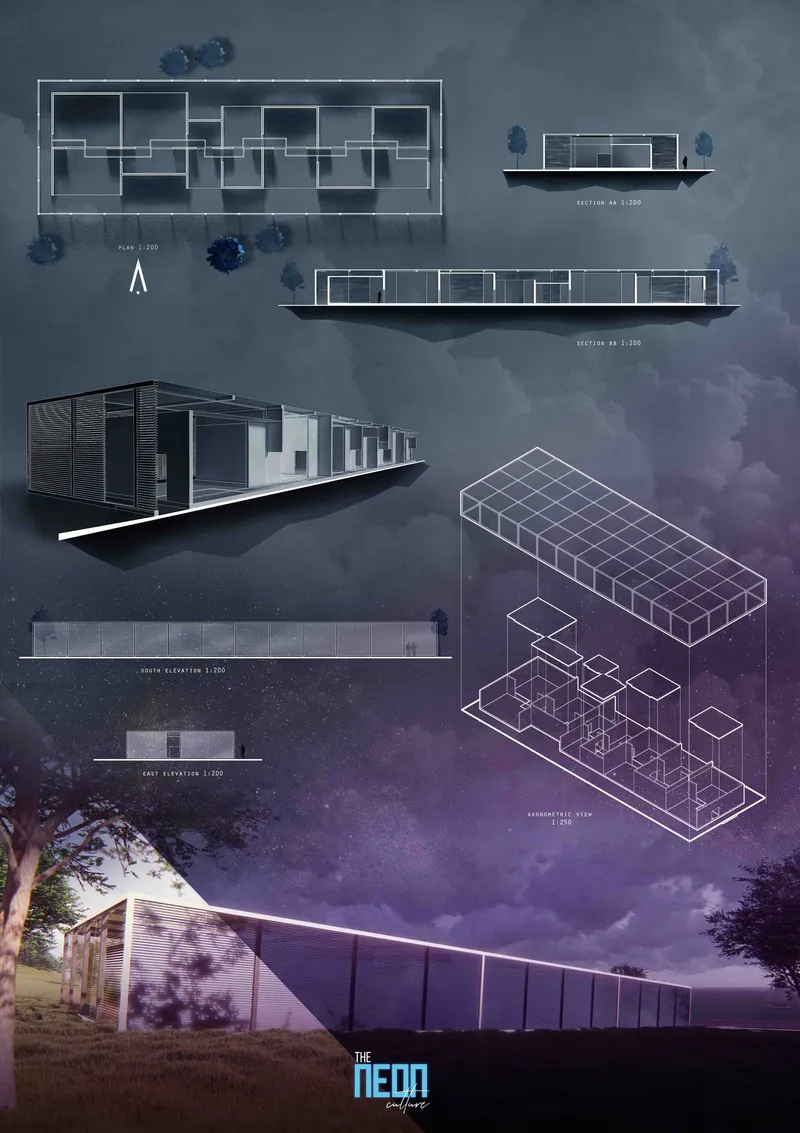 Linear spatial sequencing and modular volumes guide visitors through layered installations and controlled visual transitions.