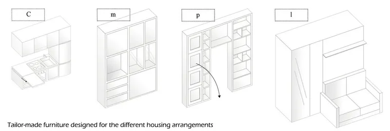 Modular living units enable adaptable residential configurations for emergencies, hospitality, work, and short-term housing.