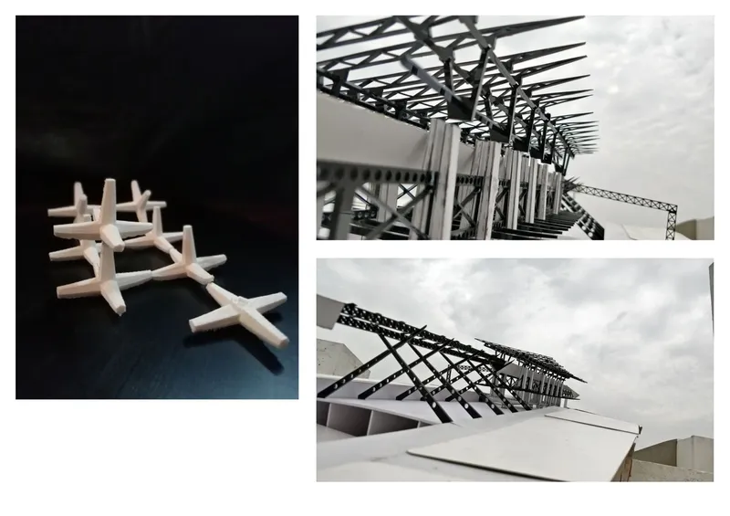 Iterative structural framework testing span, rhythm, and permeability across the divide.