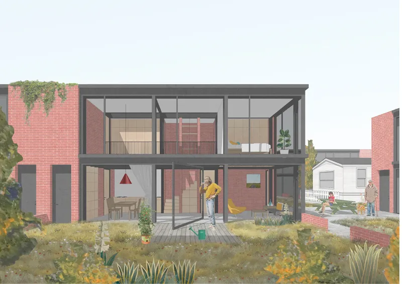 A modular residential system allowing adaptable living arrangements while maintaining a low-impact footprint.