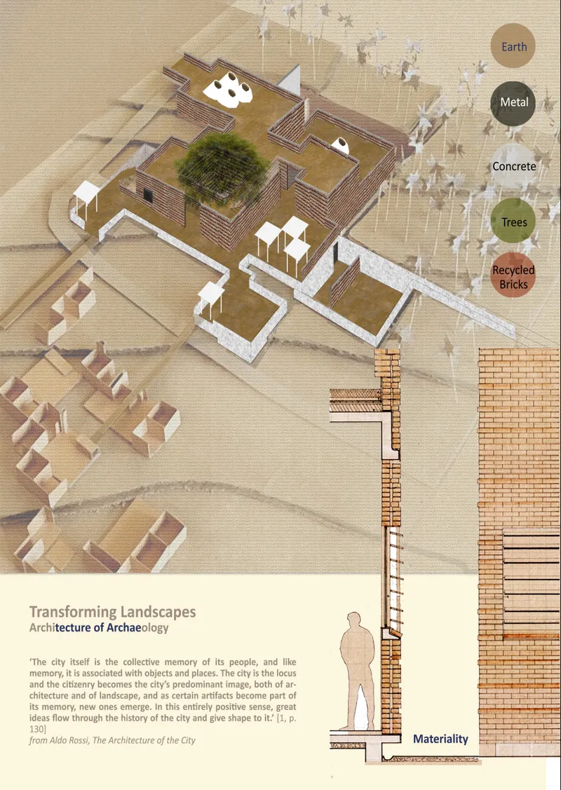 Sectional relationships revealing how architecture, excavation, and daily life coexist across ground and subterranean levels.