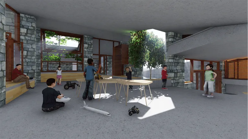 Classrooms dissolve into open studios, supporting creativity, collaboration, and hands-on learning.