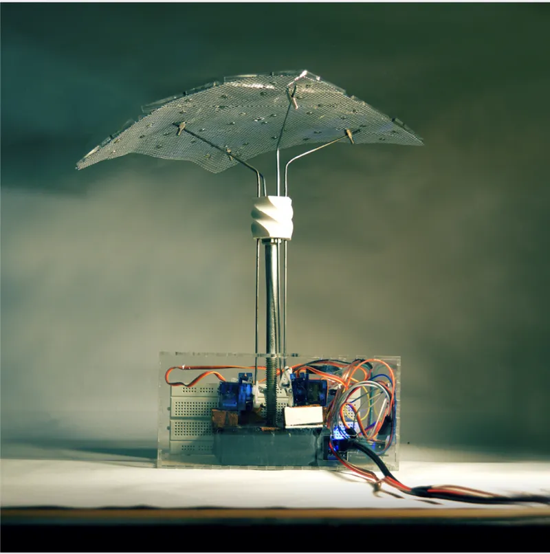 Automatic shading device prototype, designed to respond dynamically to sun positions and seasonal climate conditions.