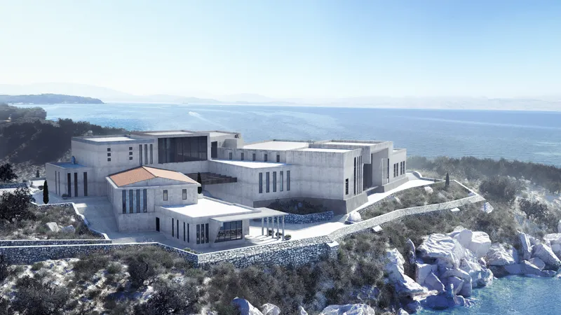 Terraced architectural volumes responding to topography and panoramic sea views.