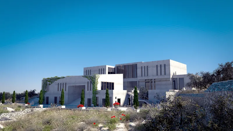 Minimalist façade composition inspired by Mediterranean architectural language.
