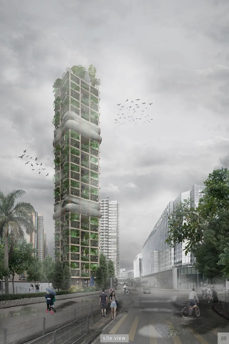 A winning entry named "Cloudburst Forest ('暴雨森林')" by Salman Faris in Abode Competition