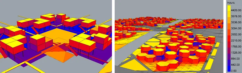 Figure 16: Comparison between hexagonal and square shapes, in terms of sunlight distribution