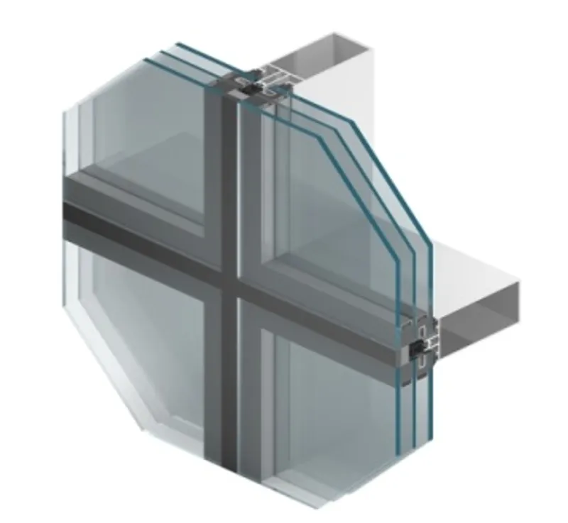 Figure 3. Column and Beam Façade, Semi-structural, Mirrored Glass Finish, szkło o lustrzanym wykończeniu, https://aluprof.com/architekci/katalog-dla-architektow/systemy-fasadowe/mb-sr50n-efekt-sciana-oslonowa-slupowo-ryglowa-semistrukturalna#/materials/wizualizacje-3d, accessed on June 3, 2023.