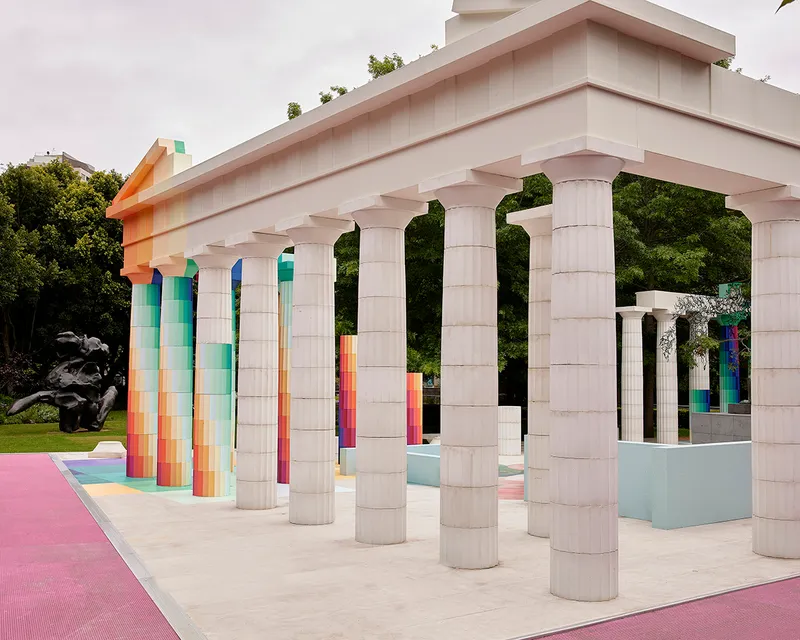 Installation view of the 2022 NGV Architecture Commission: Temple of Boom designed by Adam Newman and Kelvin Tsang on display at NGV International, Melbourne. Photography © Sean Fennessy