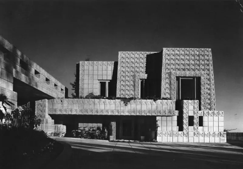 Historical photo of the Ennis House entrance