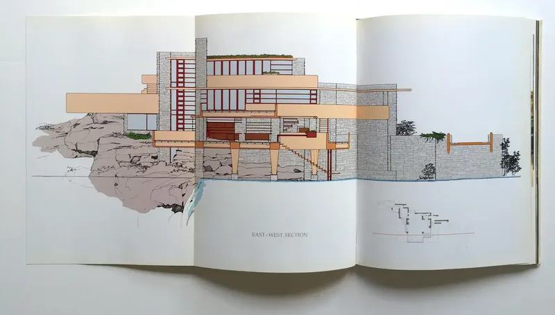 Sectional Architectural Diagram of Fallingwater from the book Fallingwater - a Frank Lloyd Wright Country House "