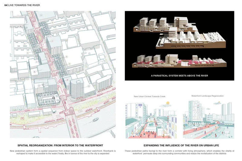 Exploded Axonometric Diagram from the project Live Towards The River by Chi Zhang : Shortlisted entry of Parasitic Architecture 2020