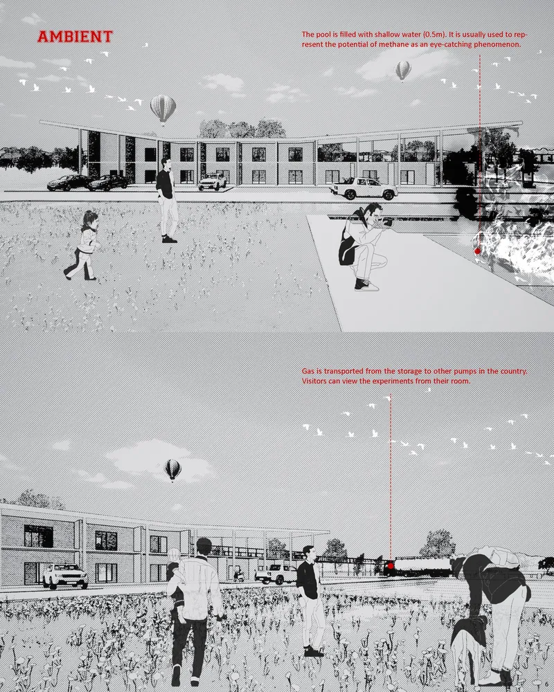 Methane's potential visualized at eco-friendly motel.
