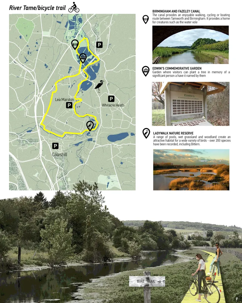 Scenic bike trail along the River Tame: Nature's course.