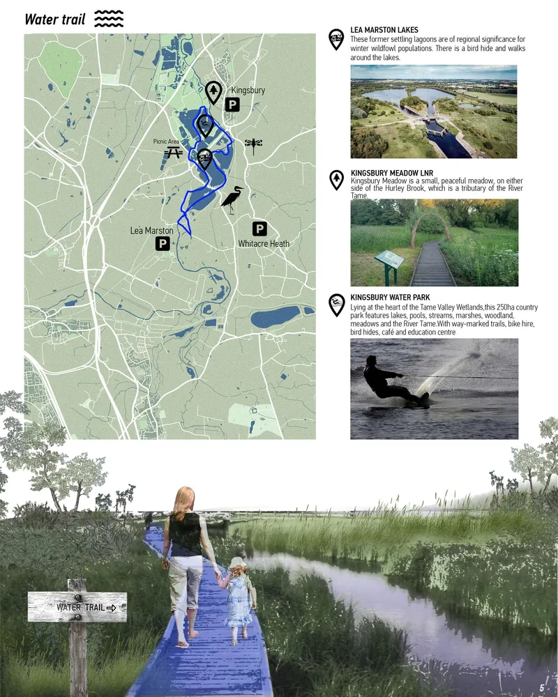 Serene water trail walk: Family bonding in nature.