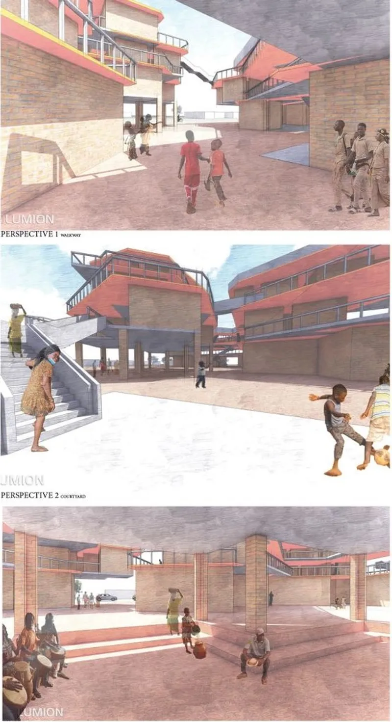 Community engagement within the innovative Asase Yaa complex.
