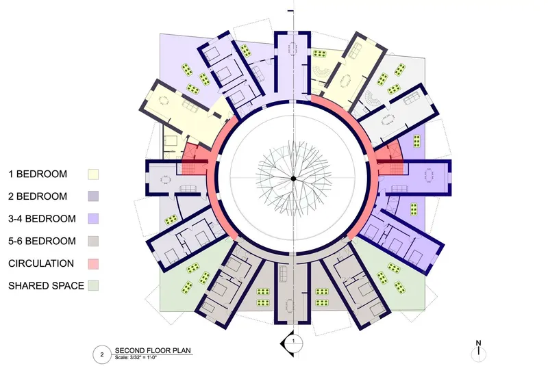 Circular harmony in apartment floor plan design.