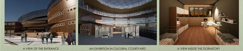 Welcoming entrance, vibrant cultural hub, cozy dorm life.