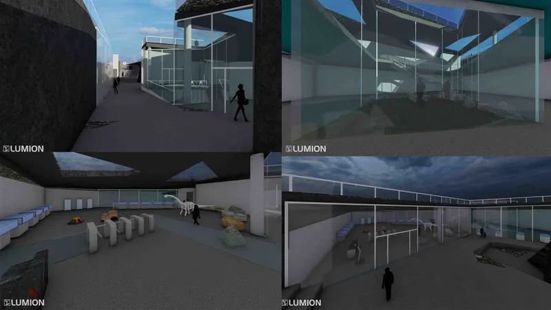 Interplay of light and shadow in modern museum vistas.