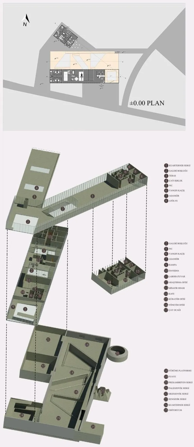 Architectural blueprint for an immersive geological museum experience.