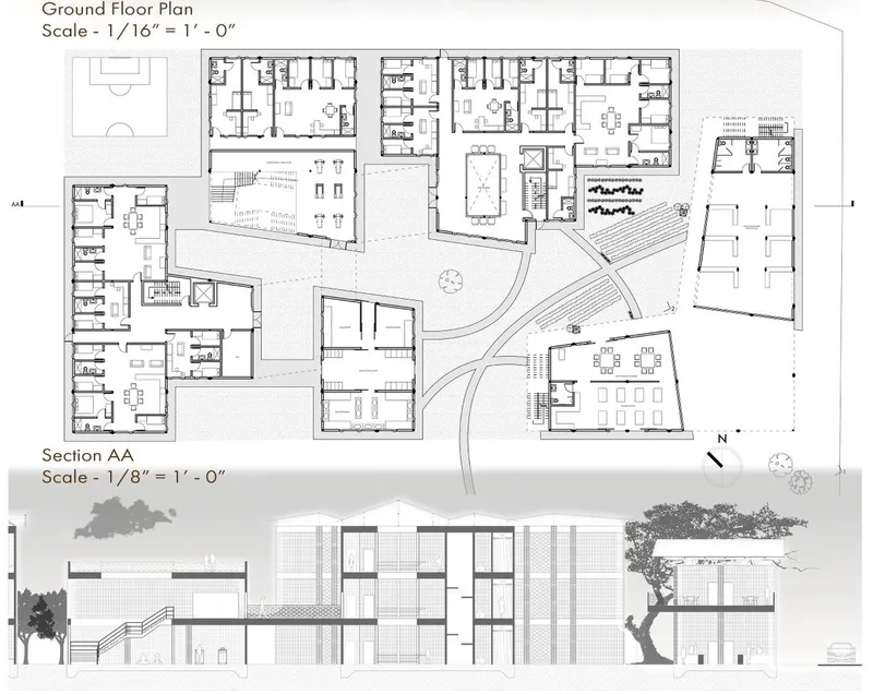 Blueprint to reality: Ground floor plan meets section.