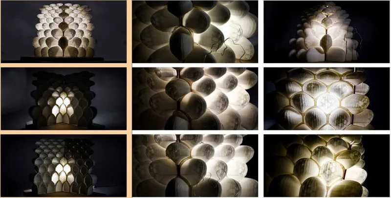Sculptural light installations capture the fluidity of koi movements.