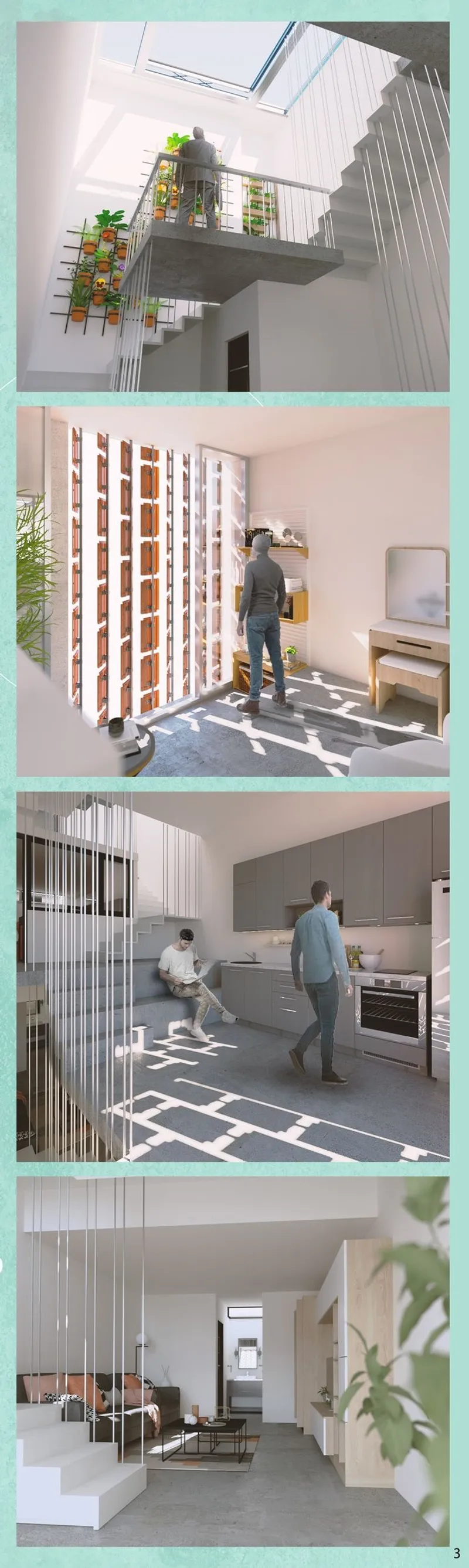 Sunlit, airy spaces fostering green living and community.