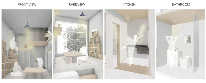 Minimalist design meets functionality in micro apartment living.