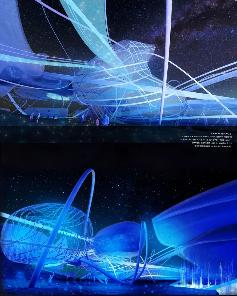 Ethereal playscape beneath a star-etched sky.