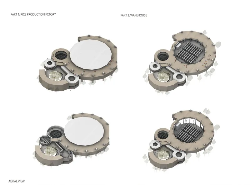 Dual-purpose design: Rice production and warehousing harmony.