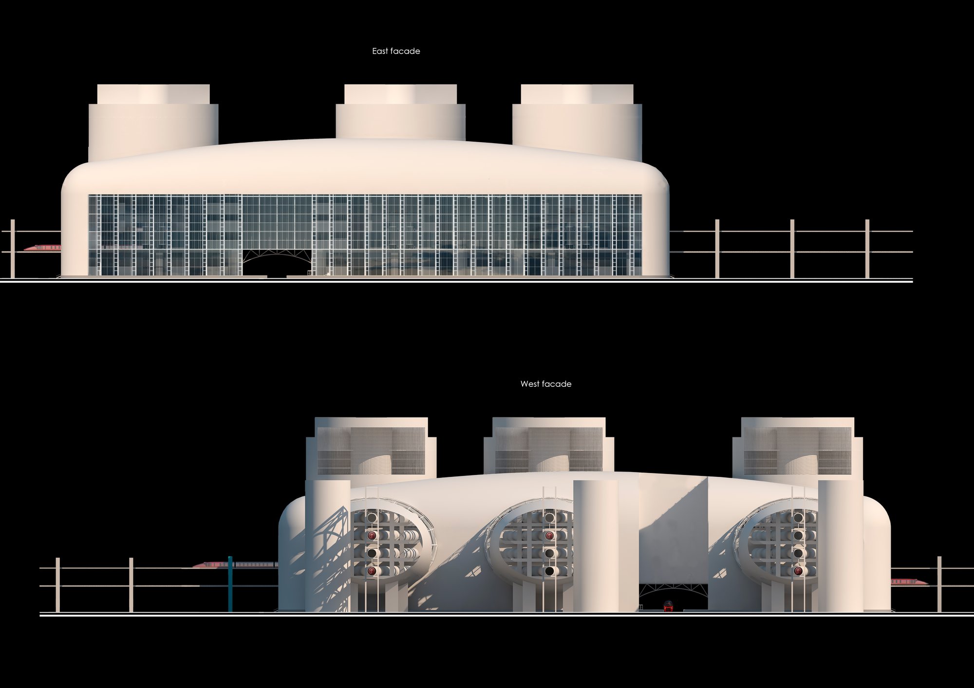 East and west facades