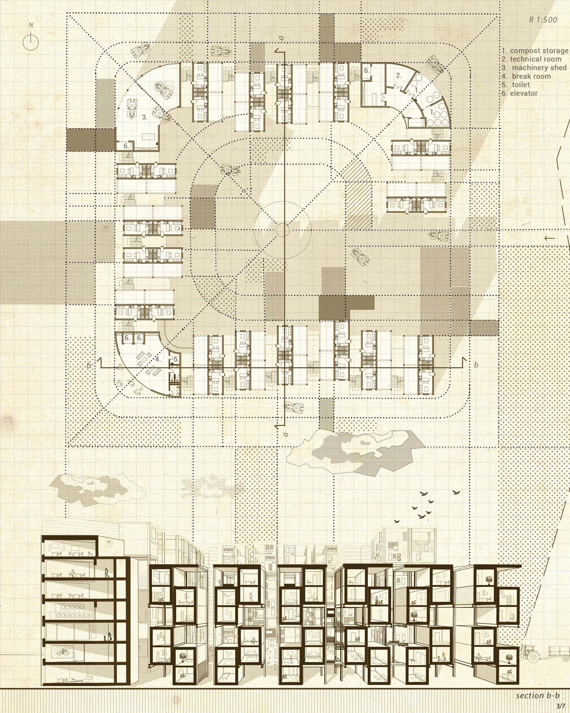 Ground plan and 3D section