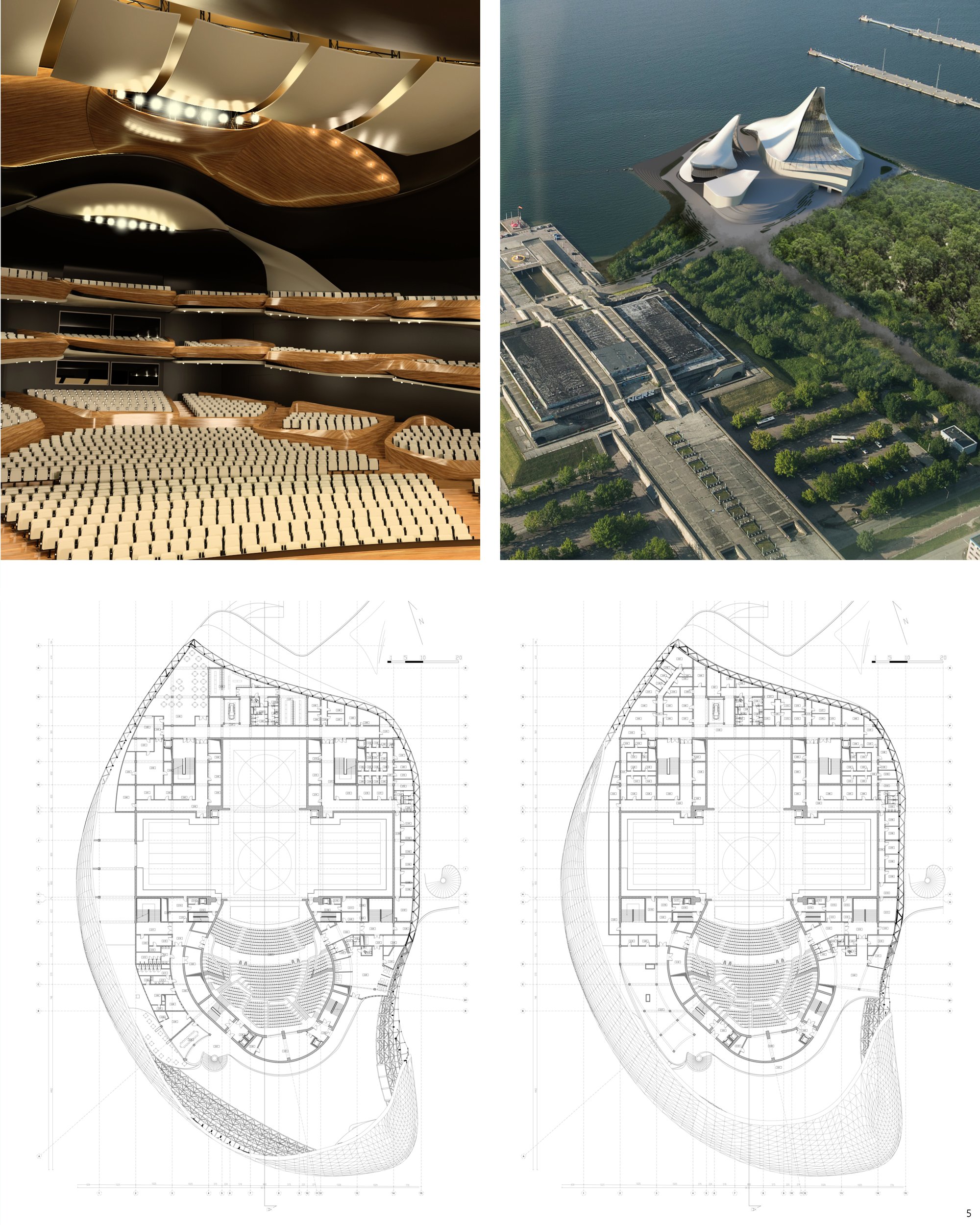 main audience, bird view, 3th and 4th floor plan