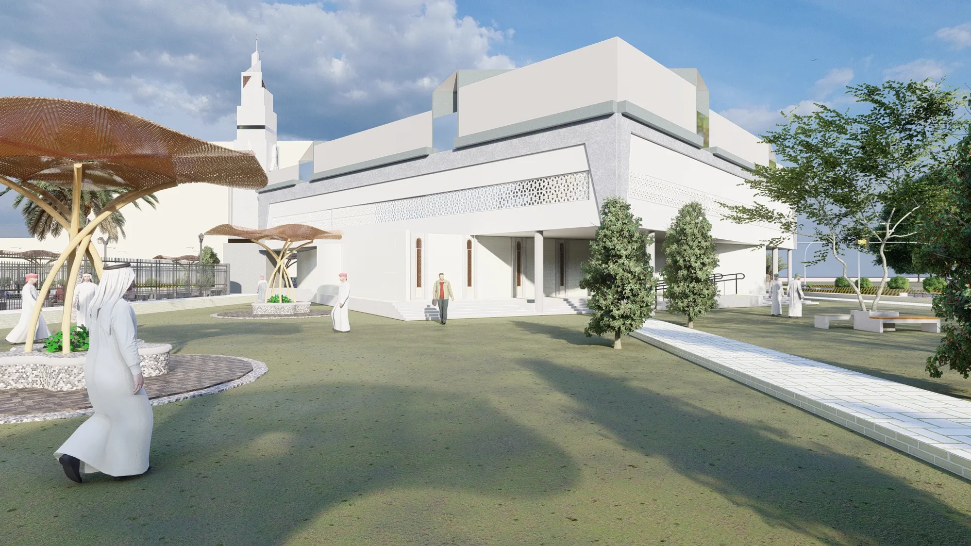 Outside mosque- seating canopies