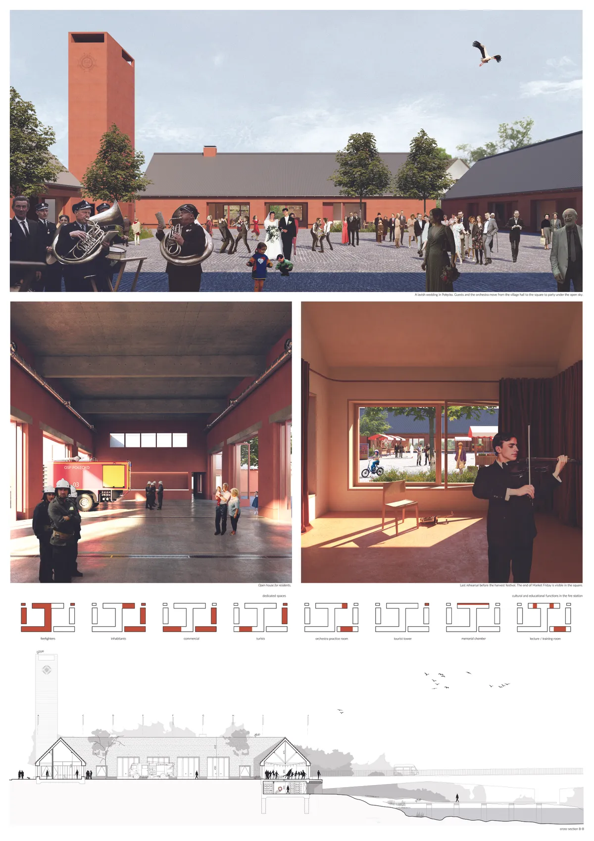 Fire station as an inclusive element of space.