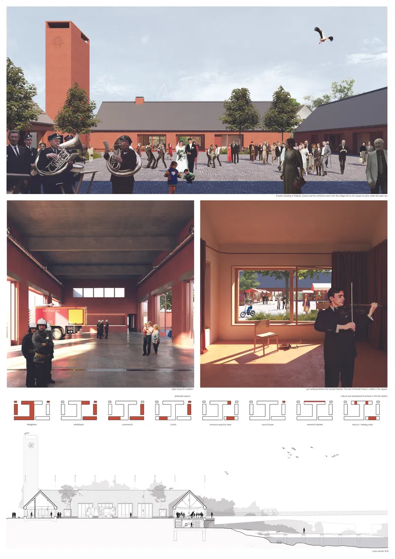 Fire station as an inclusive element of space. The