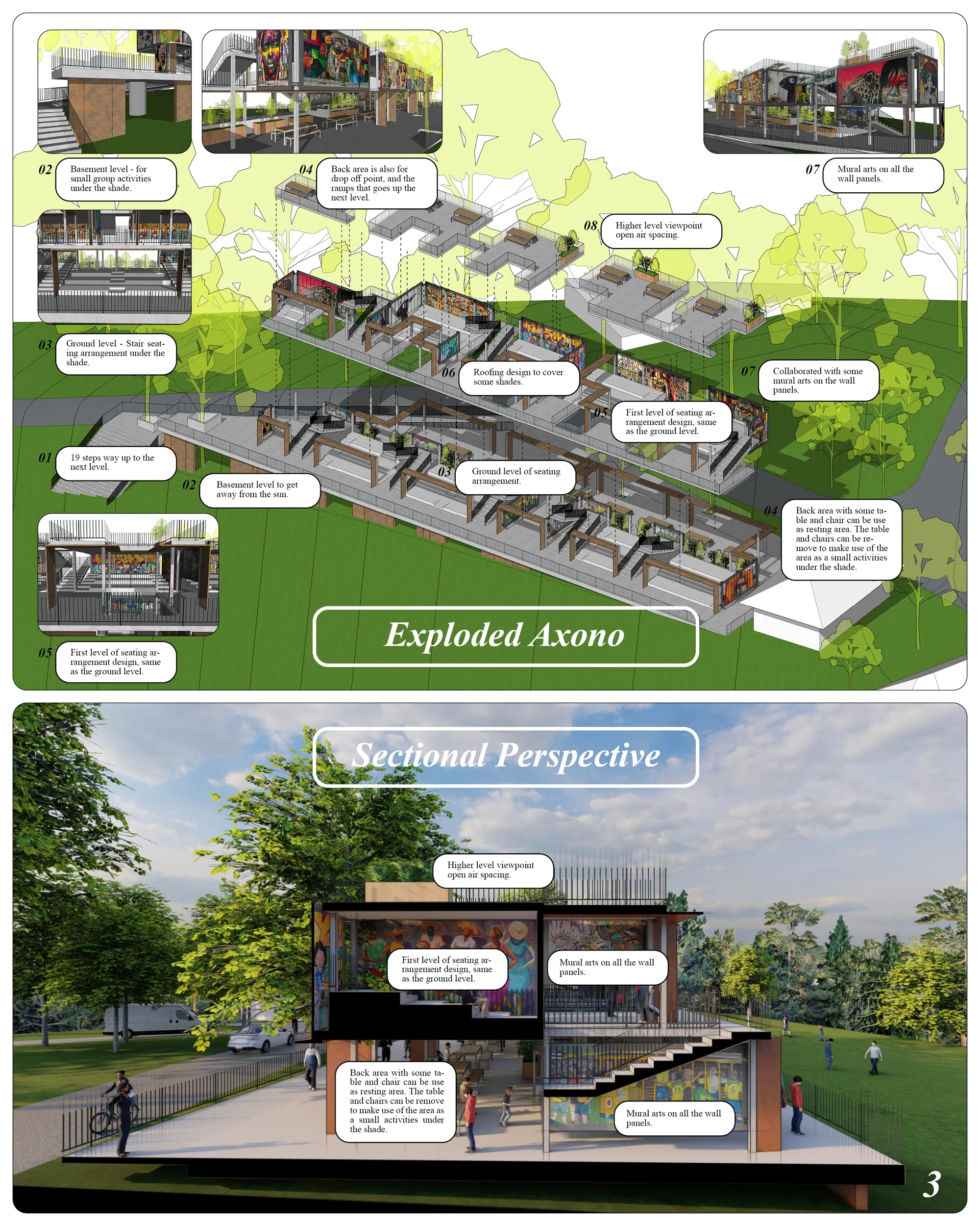 Exploded axono & sectional perspective