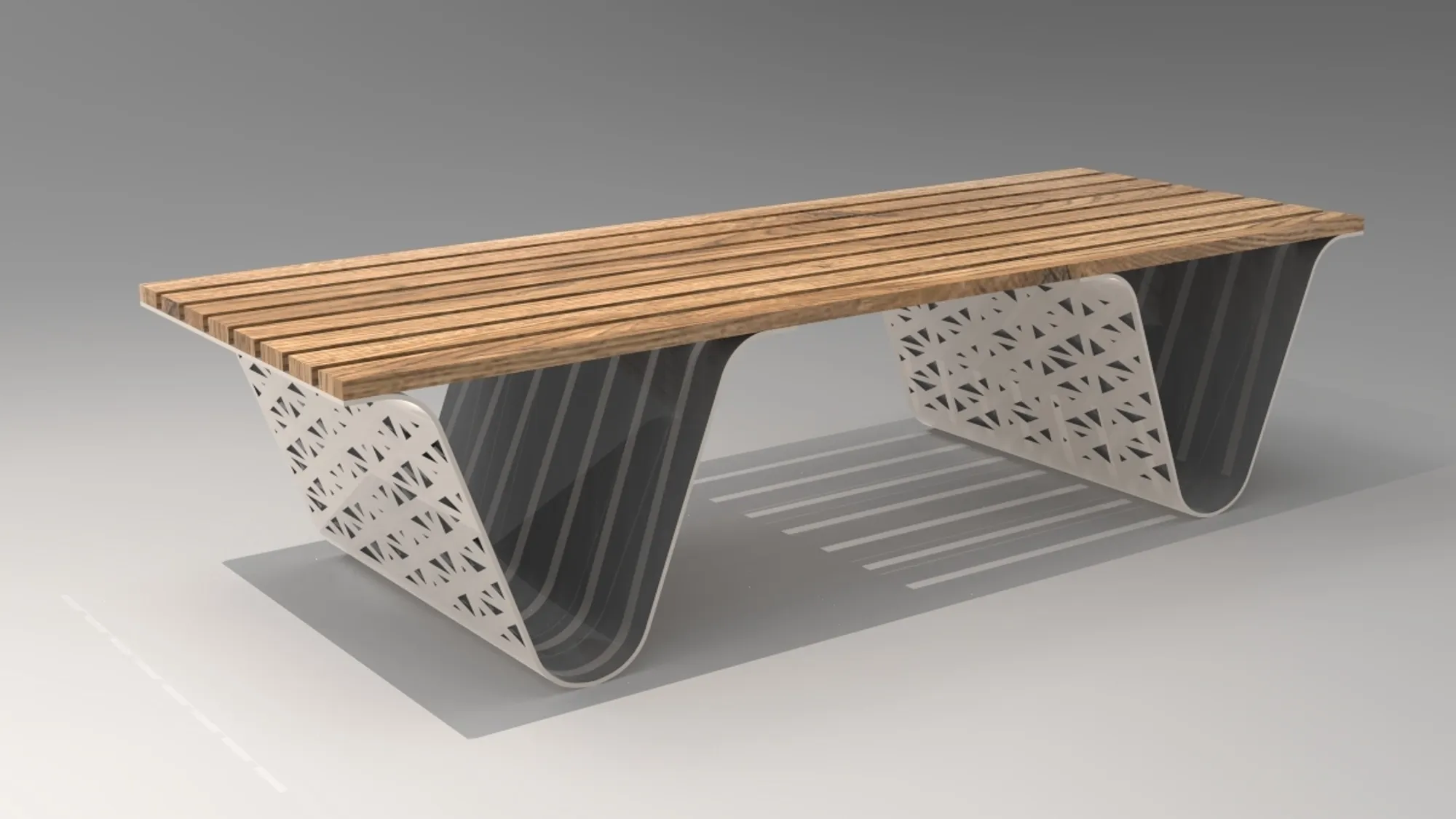 Bench with Perforated Metal Supports