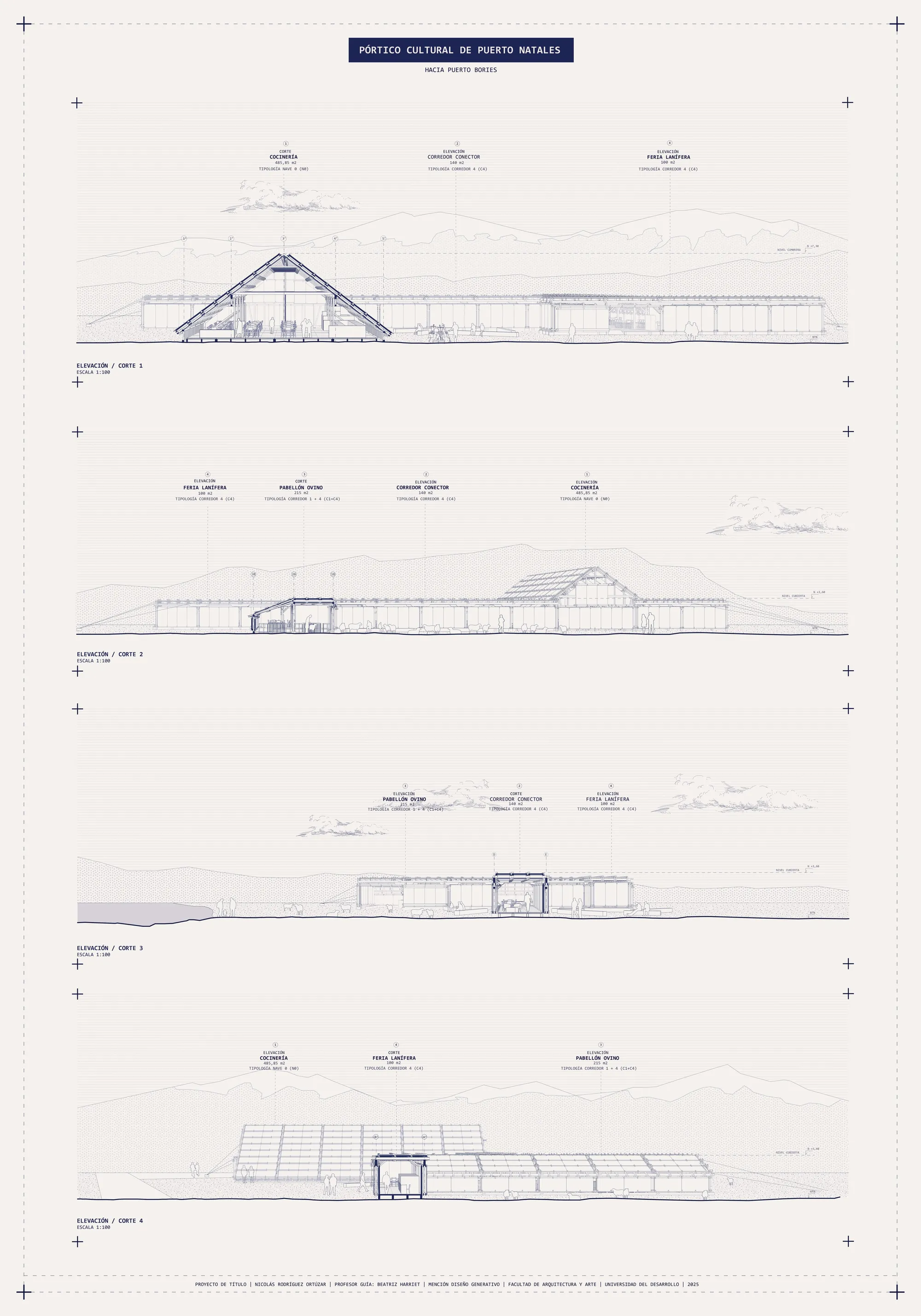 17. Puerto Natales cultural gateway. Sections/elevations
