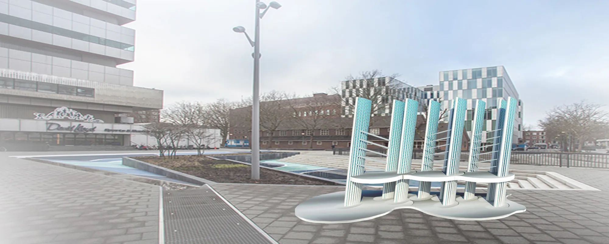 Architectural - sculptural  vision of bench design in Rotterdam