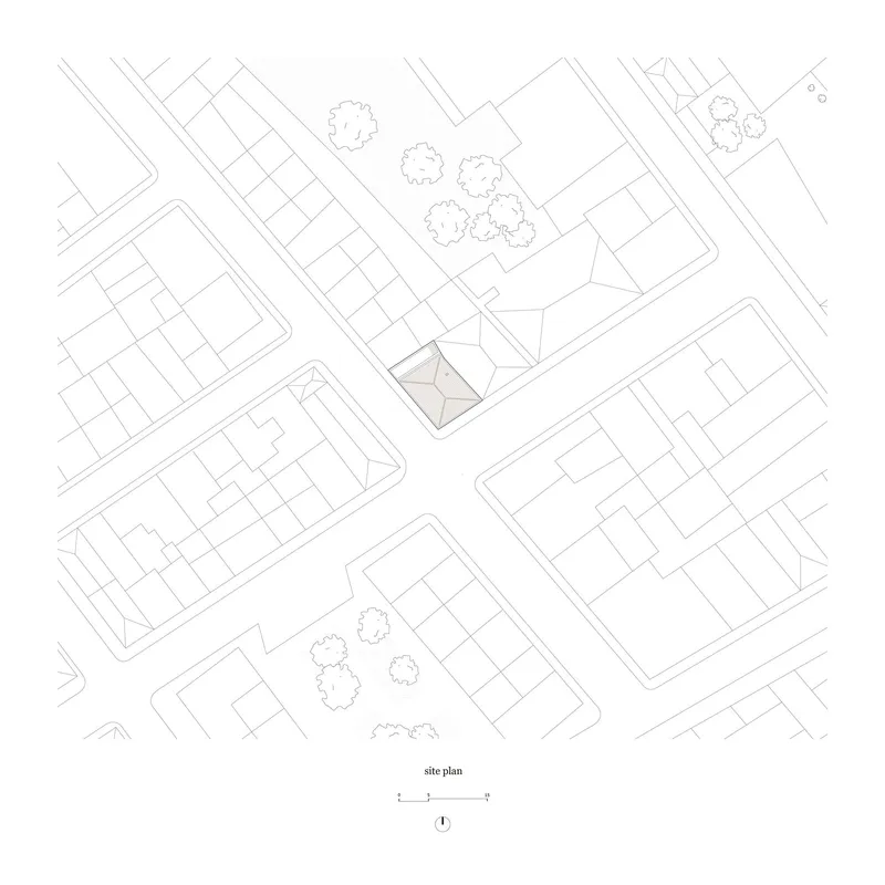 Site plan showing the house on its corner plot within the surrounding Faro street grid